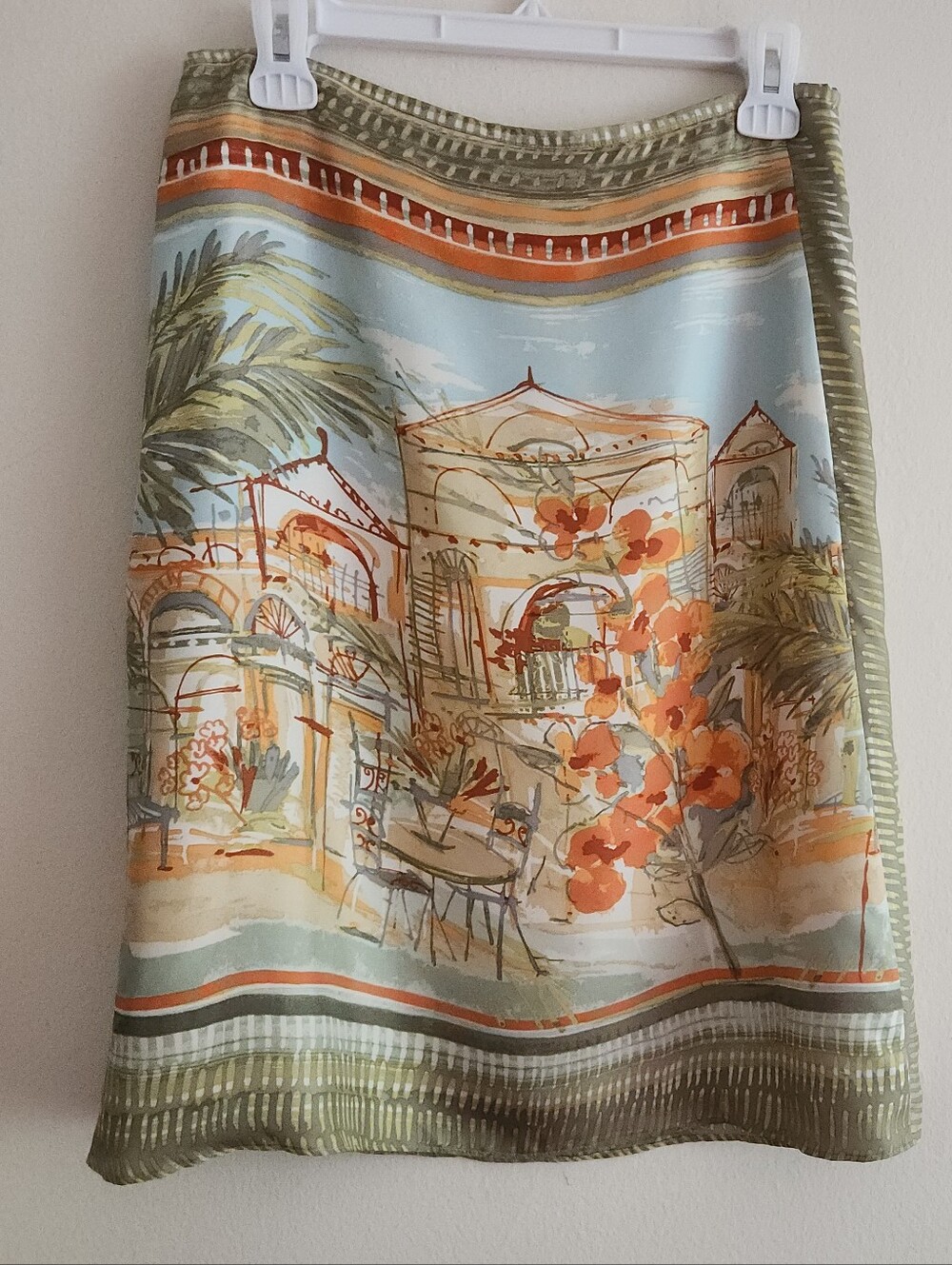 Sigrid Olsen 100% Silk Skirt Artsy Outdoor Cafe Print Sz 4 Nwot. SKIRT ONLY - Picture 3 of 15